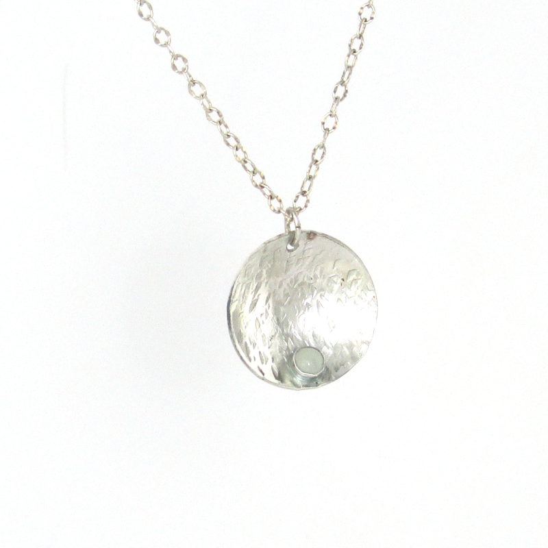 textured cupped sterling necklace with aquamarine