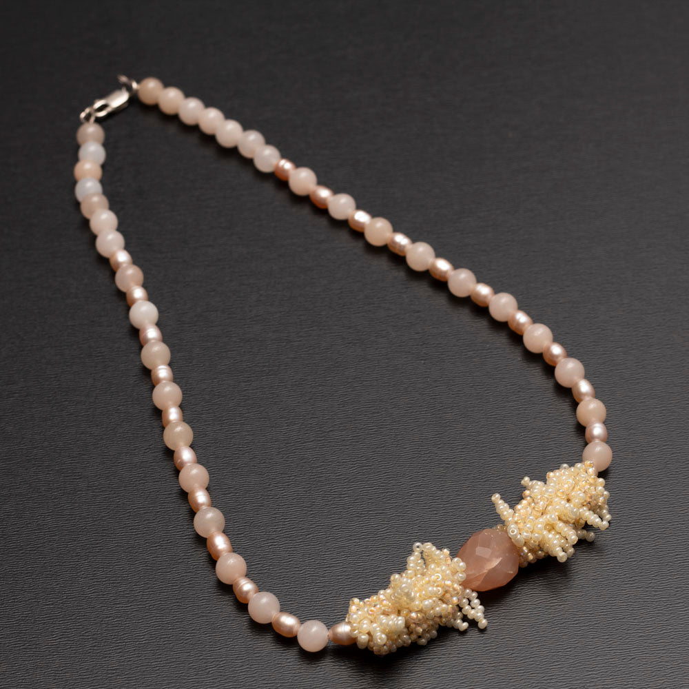 peach moonstone and pearl necklace