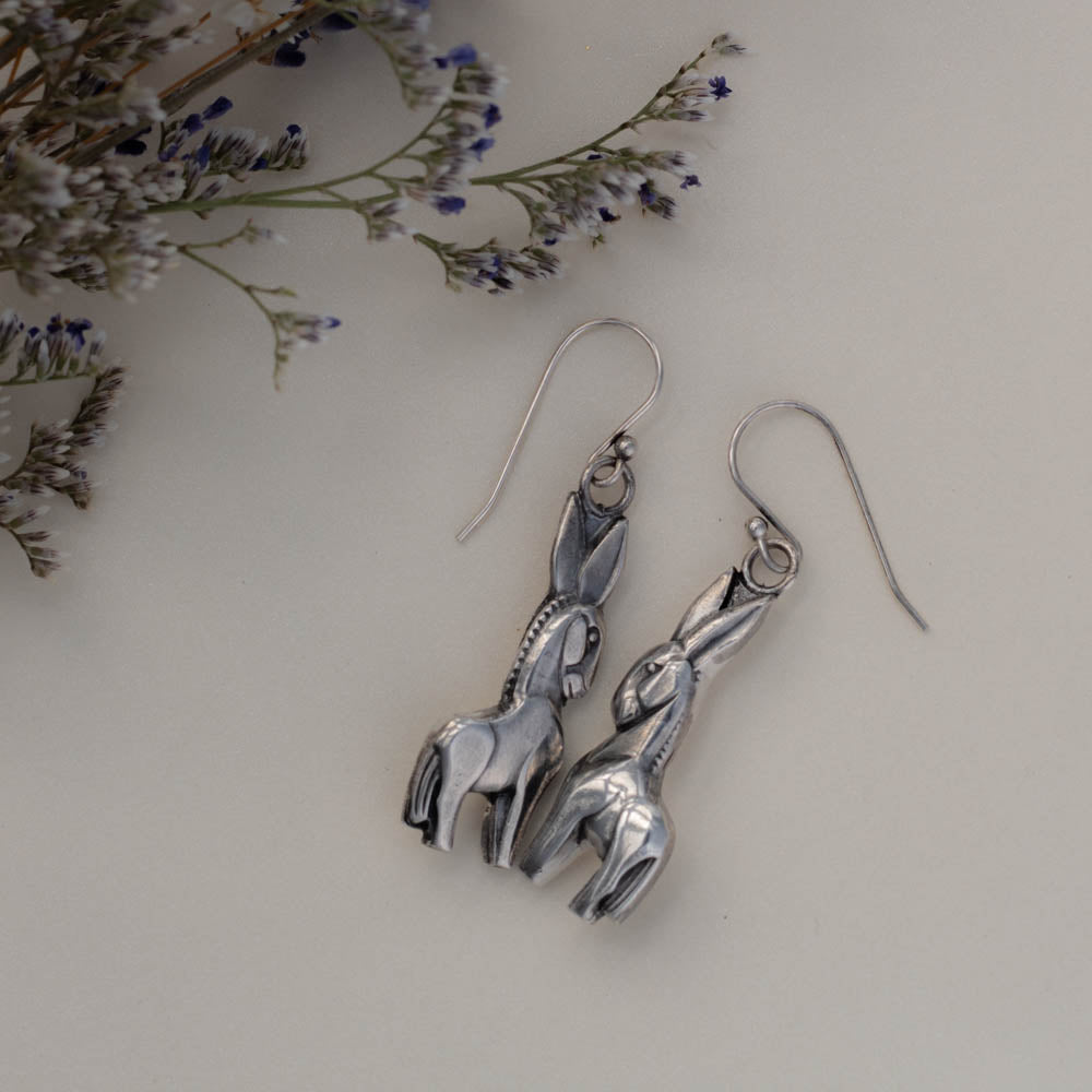 Fine Silver Donkey Dangle Earrings