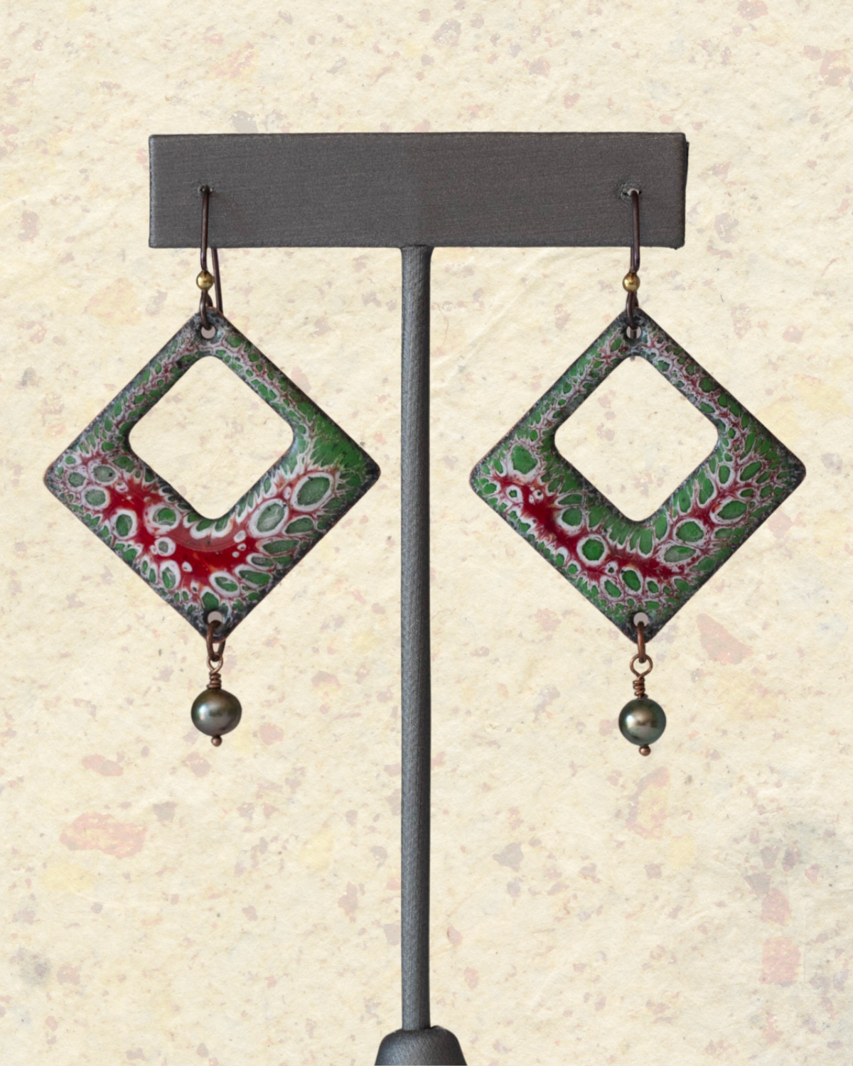 Forest Cell Enamel & Pearl Earrings
