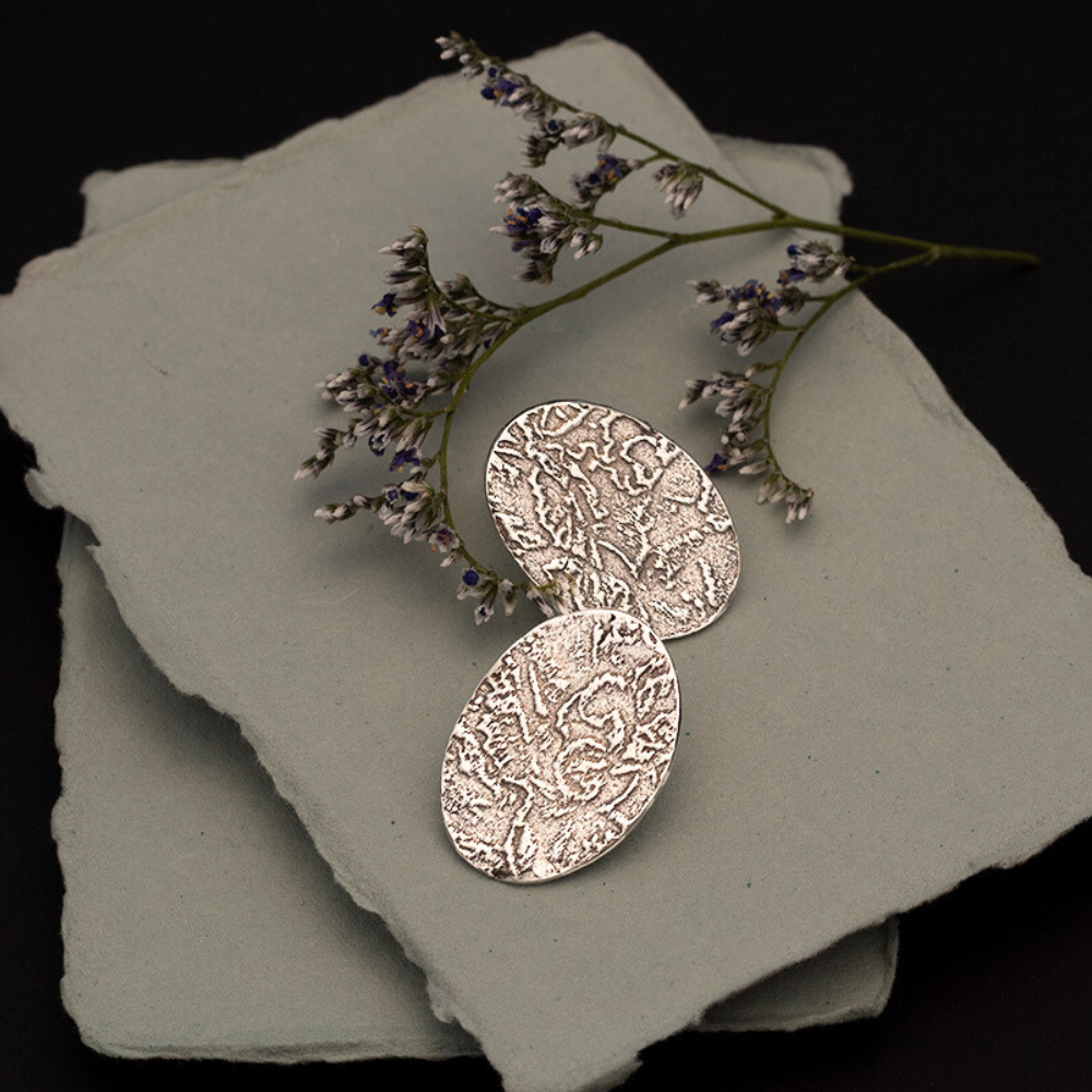 Textured Oval Earrings – Fine Silver