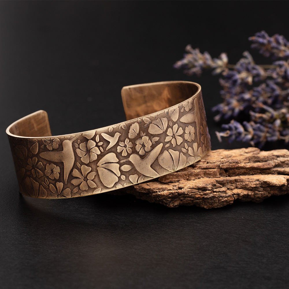 Antiqued Hummingbird Cuff Bracelet