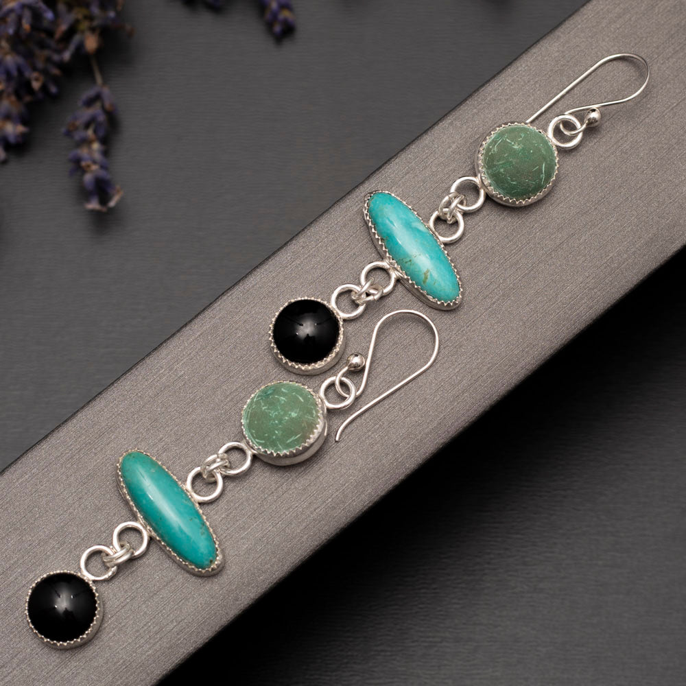 Turquoise, Malachite & Onyx Earrings
