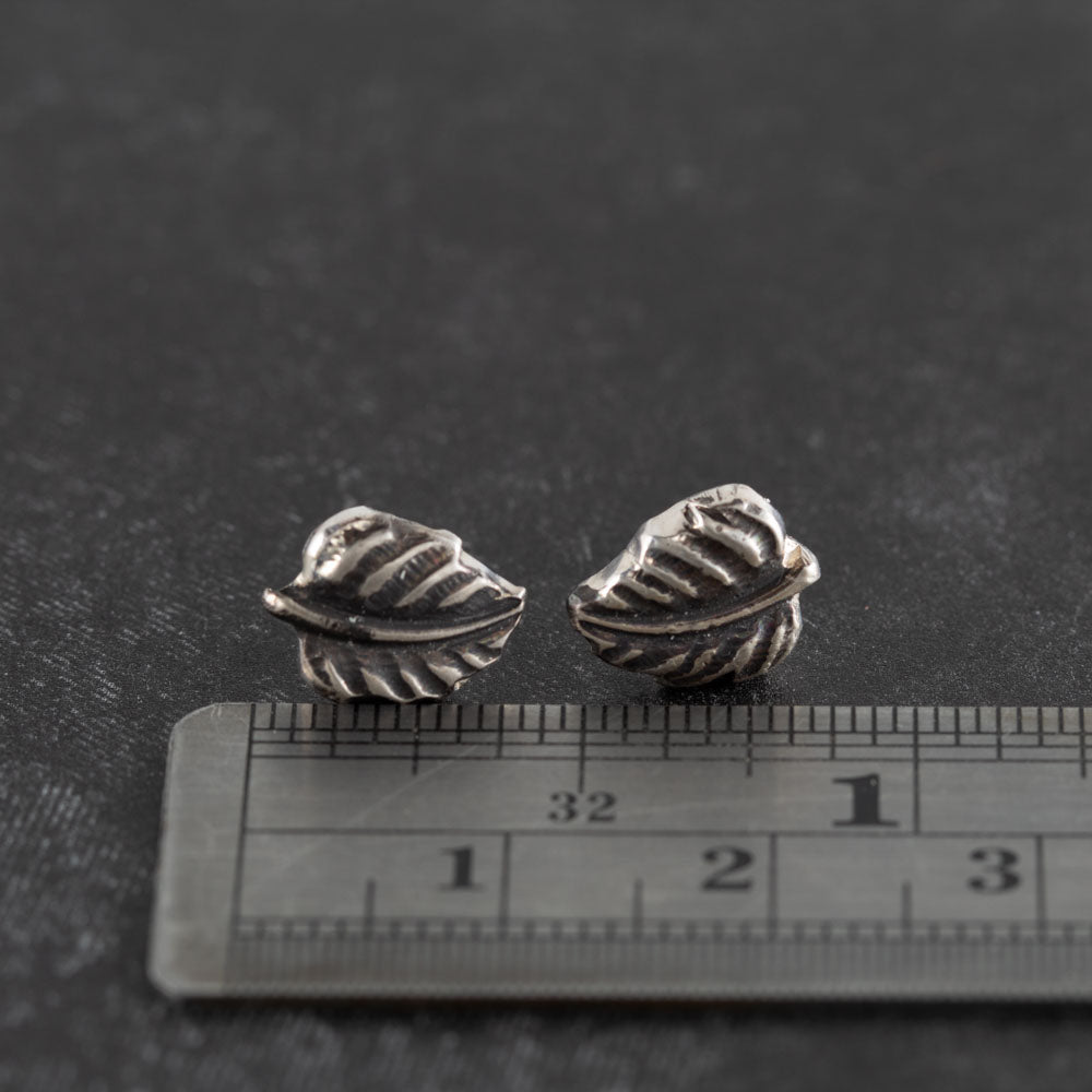 Tiny Silver Leaf Stud Earrings