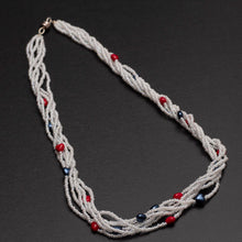  red white and blue multi strand heart necklace