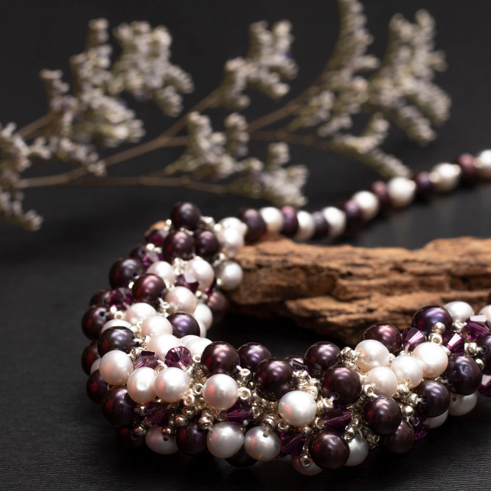 white and plum pearl necklace