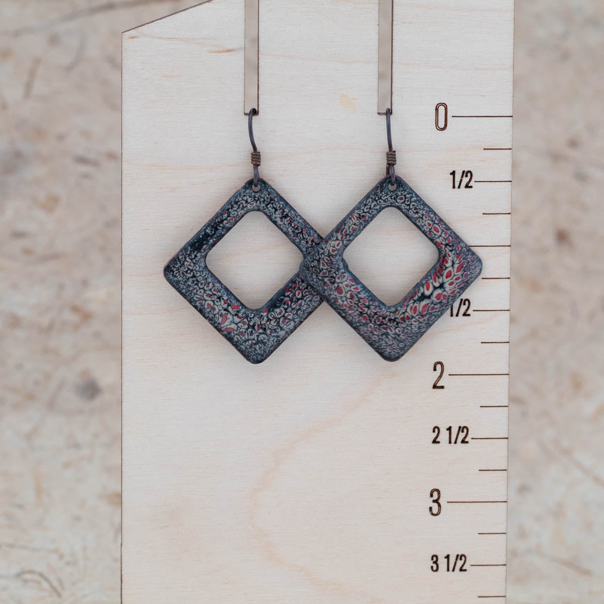 Black, Red and Yellow Openwork Enamel Earrings - Ember Lace