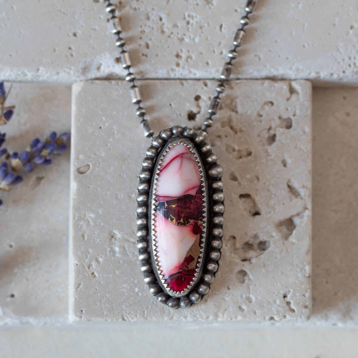 One-of-a-kind fine silver Dahlia Rose cabochon pendant, handcrafted in Vermont