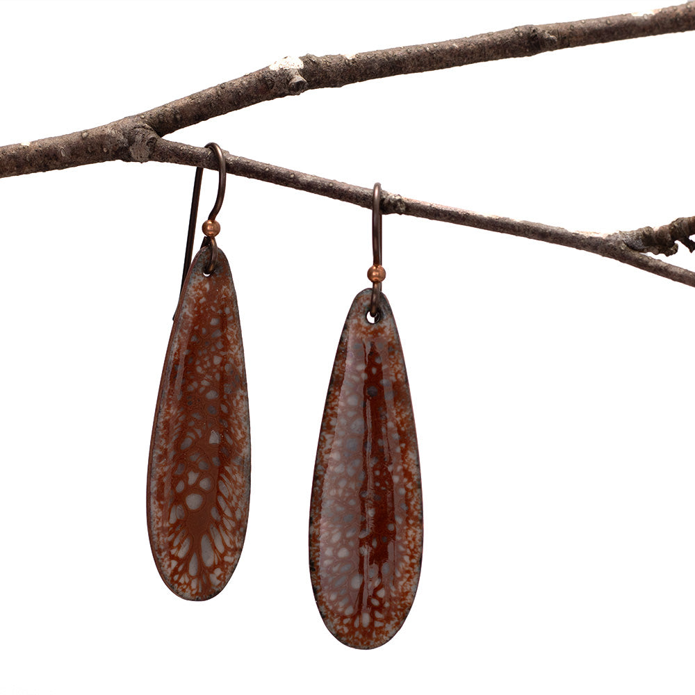 Two-Toned Brown Teardrop Enamel Earrings