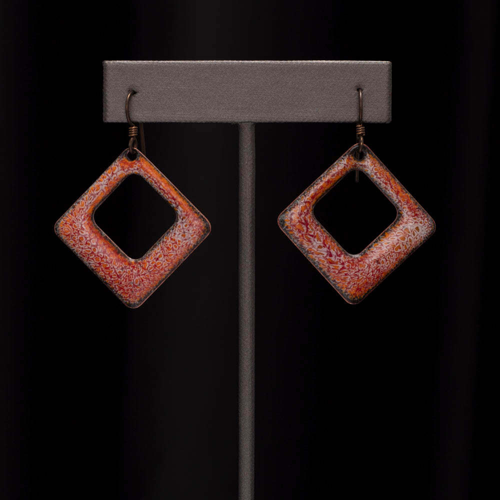 Orange Square Enamel Earrings