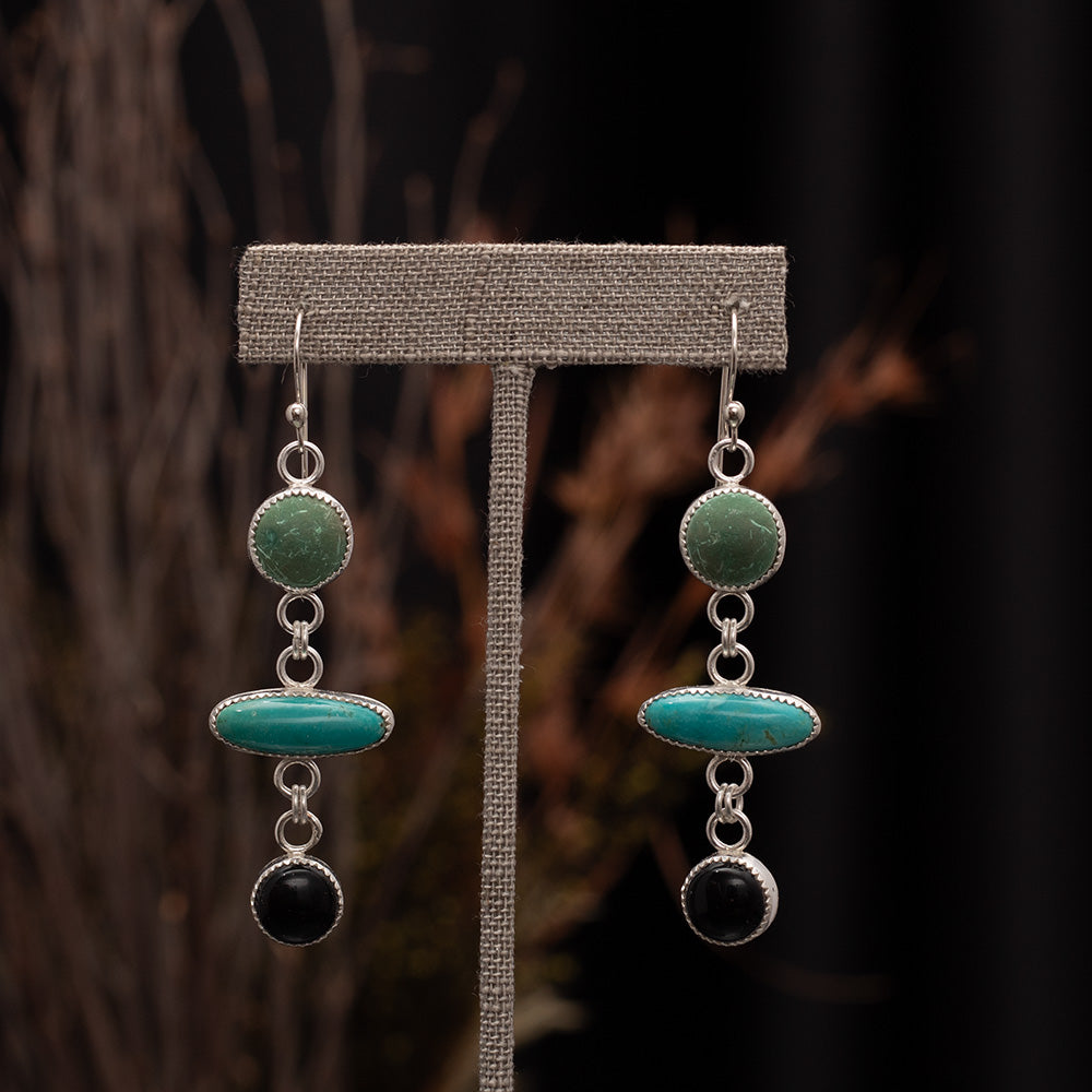 Turquoise, Malachite & Onyx Earrings