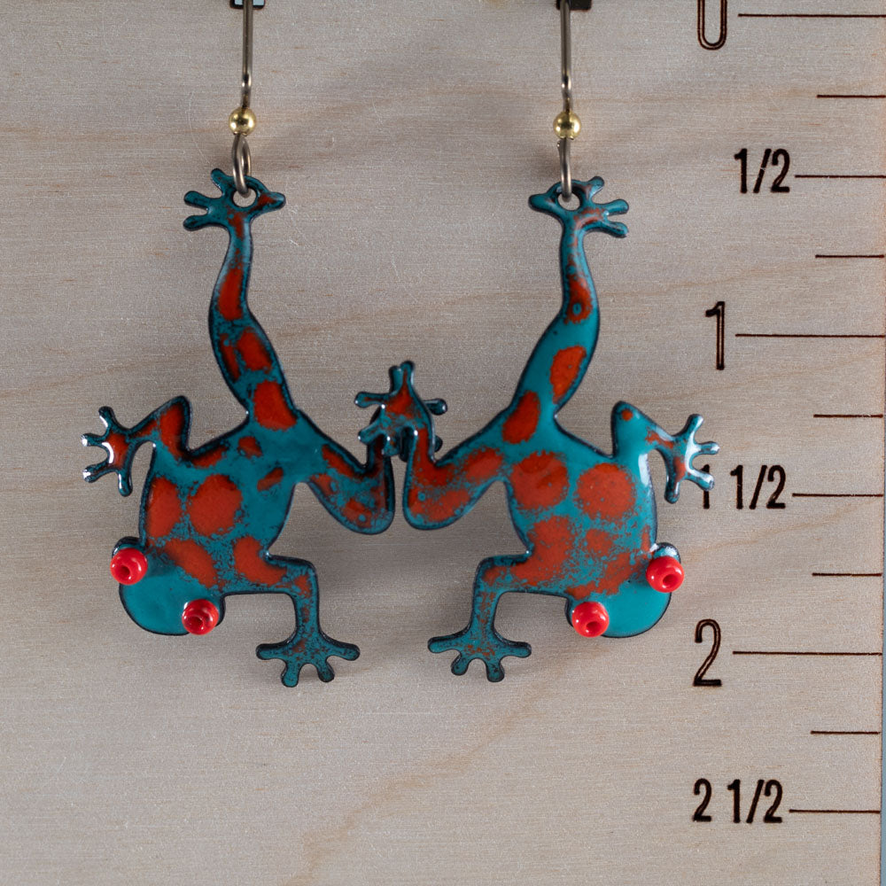 Enameled Copper Tree Frog Earrings