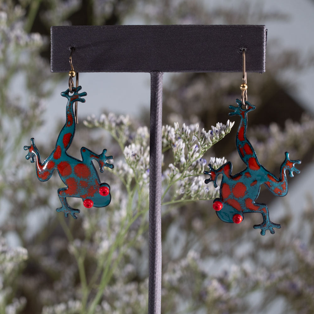 Enameled Copper Tree Frog Earrings