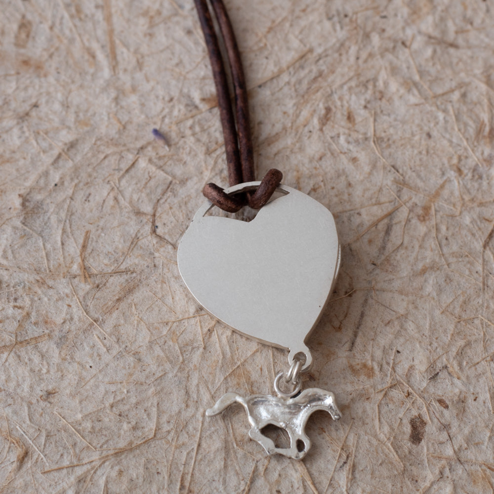 Wild Horse Stone Heart Necklace with Sterling Silver Horse Charm