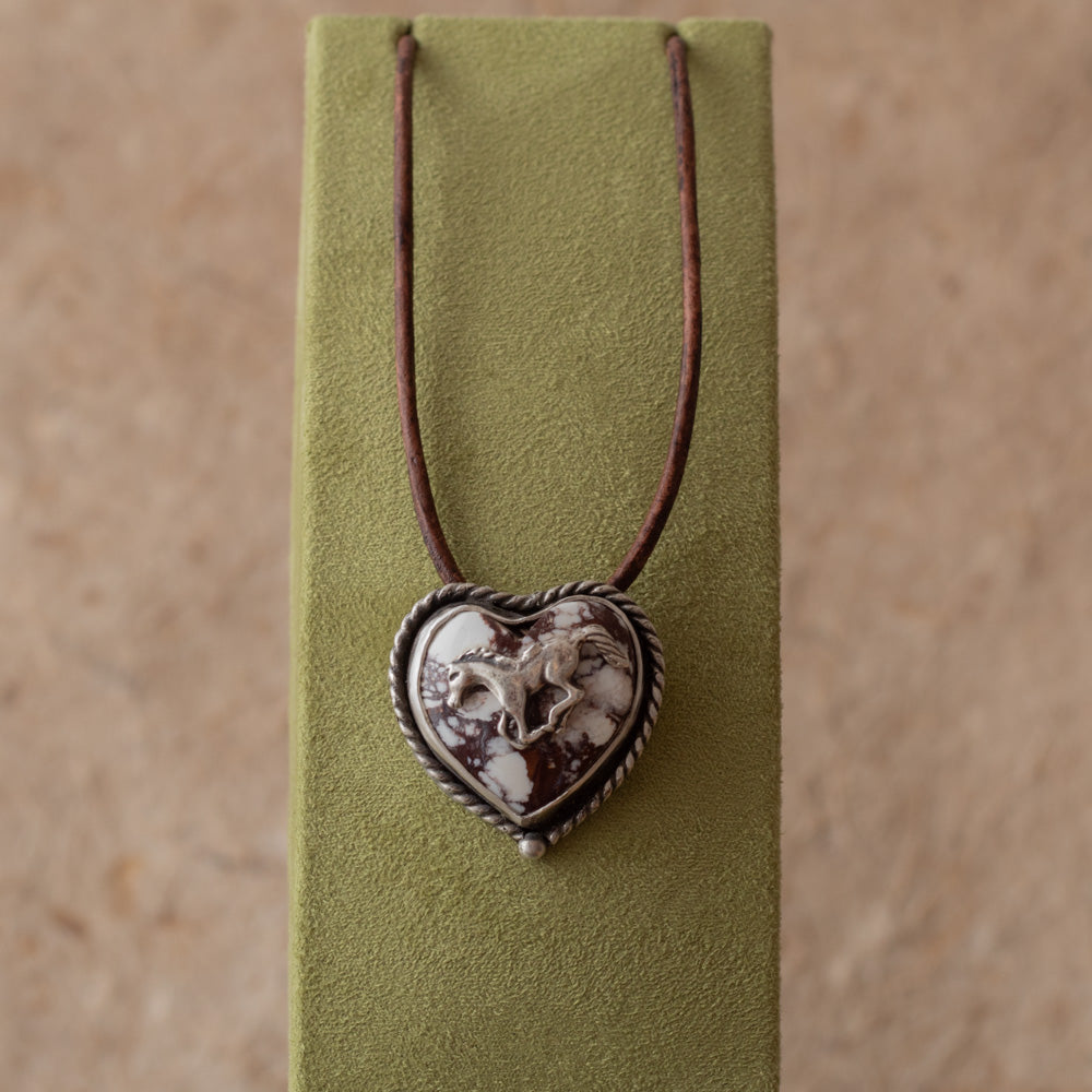 Wild Horse Stone Heart and Sterling Silver Horse Necklace