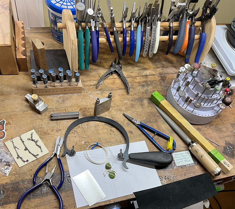 Workbench where the jewelry is made a tDivella Designs.