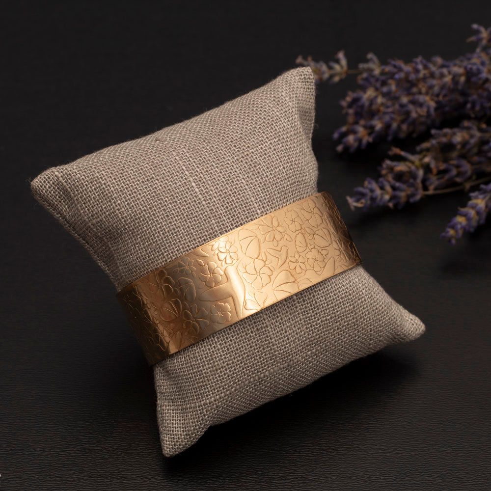 Brass Hummingbird Garden Cuff Bracelet