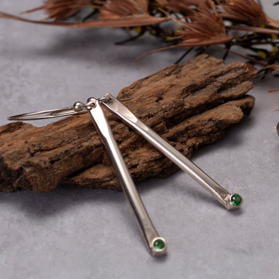 Sterling Silver and Green Stone Earrings
