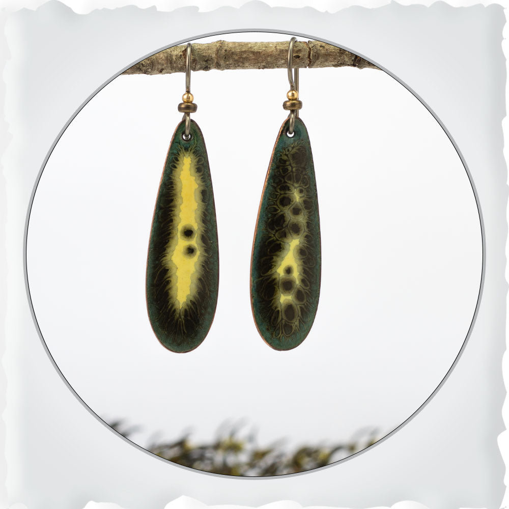 Black and Yellow Teardrop Enamel Earrings