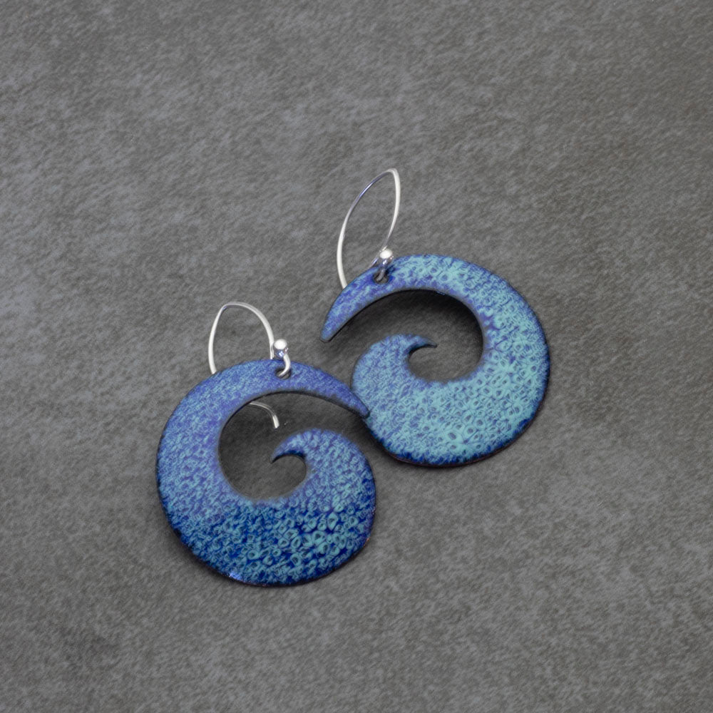 Blue Spiral Enamel Earrings