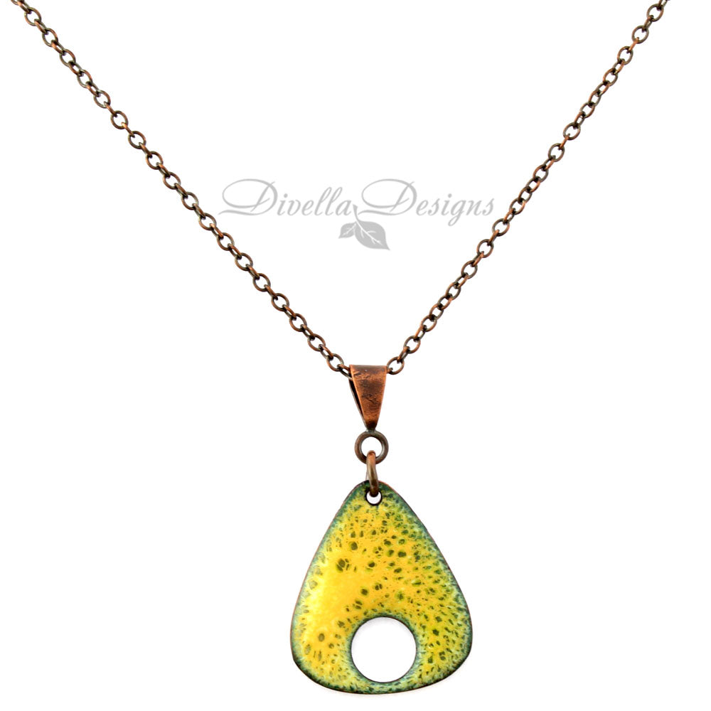 Yellow triangular enamel necklace on copper chain