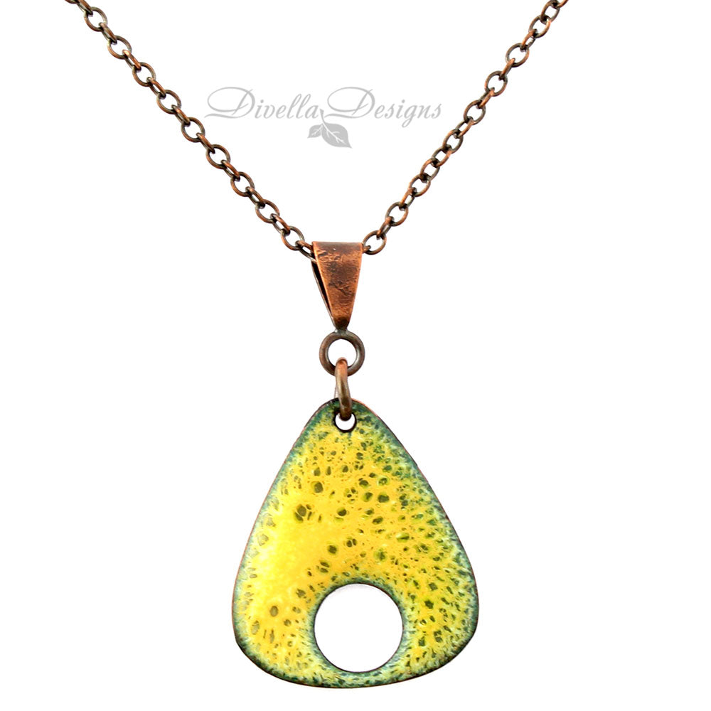 Yellow triangular enamel necklace on copper chain