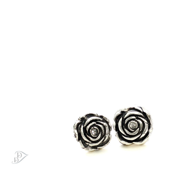 Sterling Silver Rosette Earrings with 2mm CZ white background