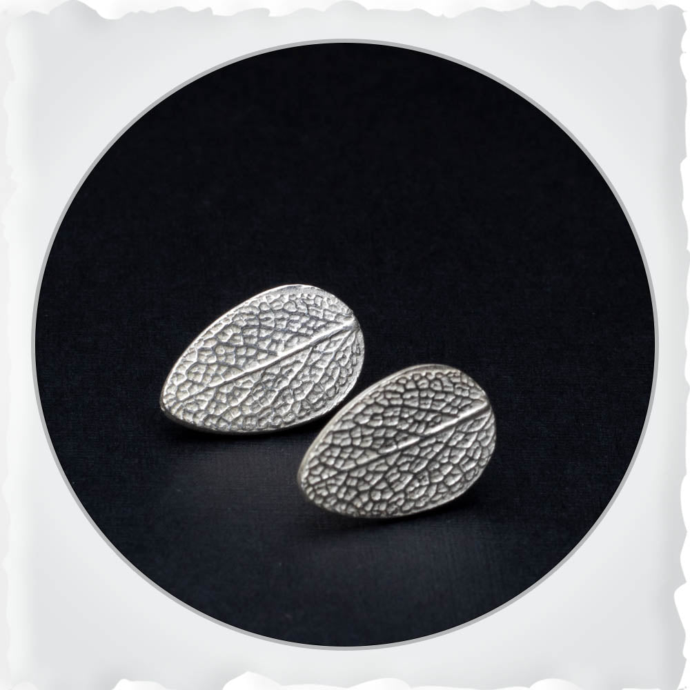 Sage Leaf Print Silver Earrings