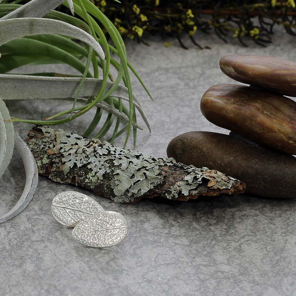 Sage Leaf Print Silver Earrings