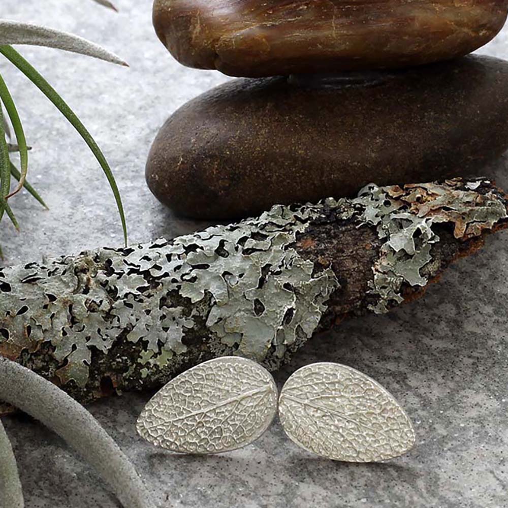 Sage Leaf Print Silver Earrings