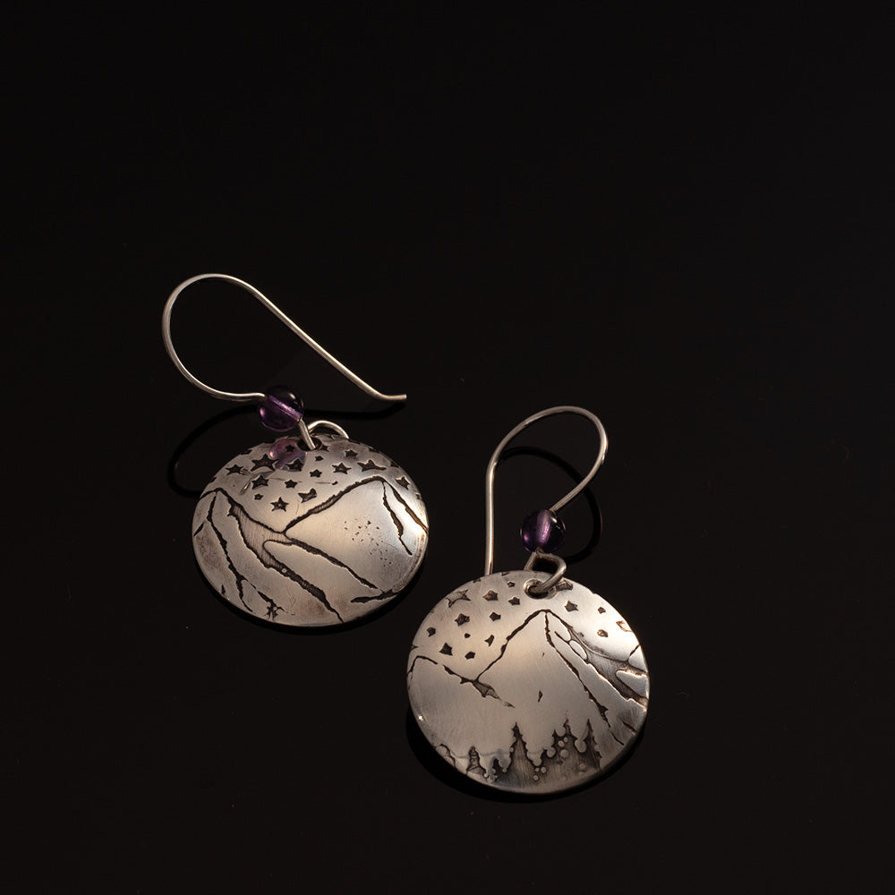 Amethyst & Silver Mountain Under The Stars Earrings