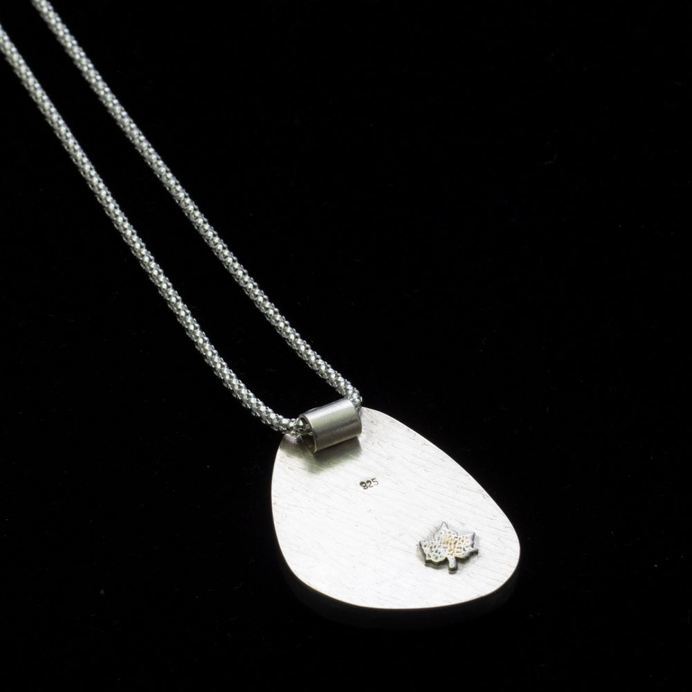 Back of the silver pendant with dendritic agate on 18 inch chain