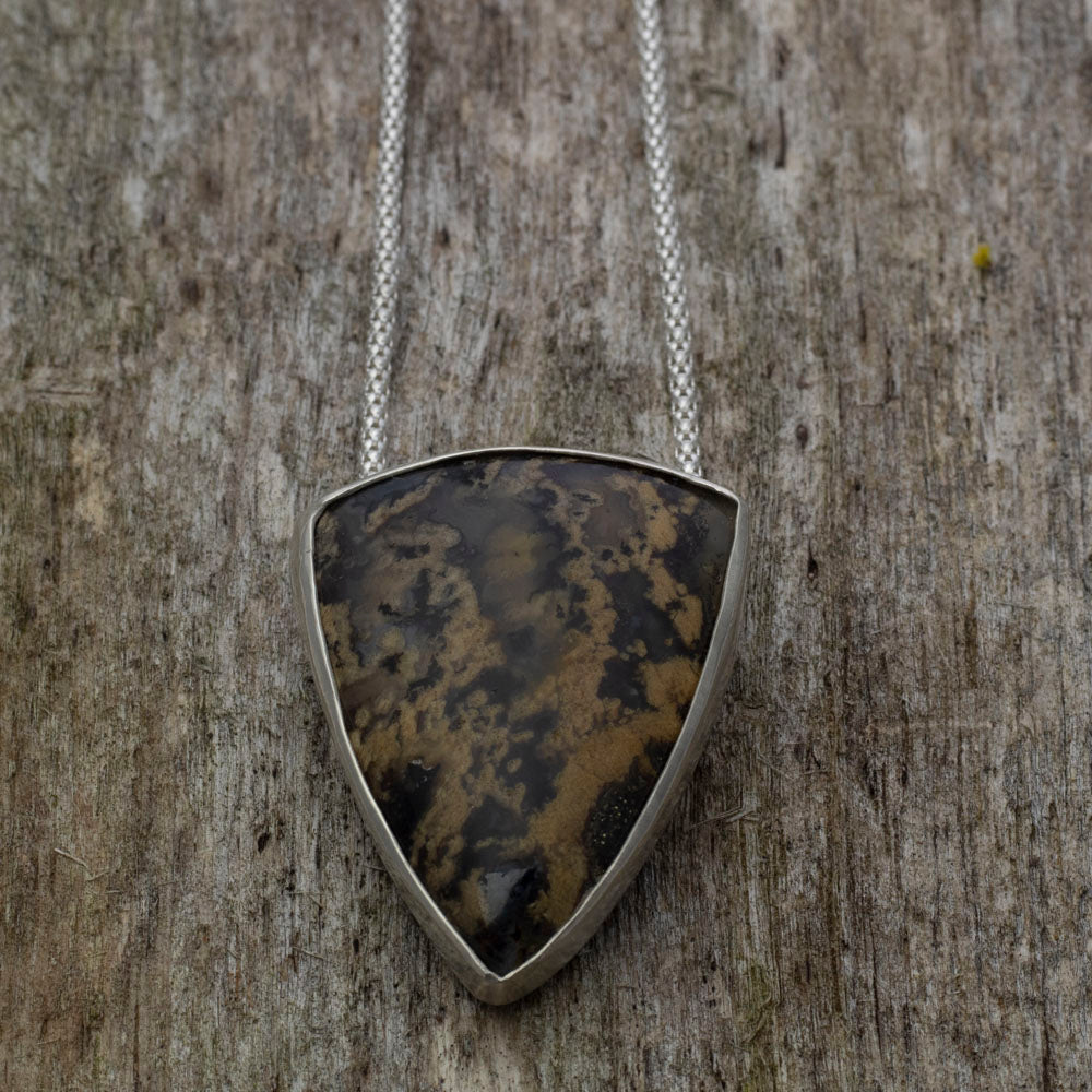 Sterling silver pendant with graveyard point plume agate on 20 inch chain