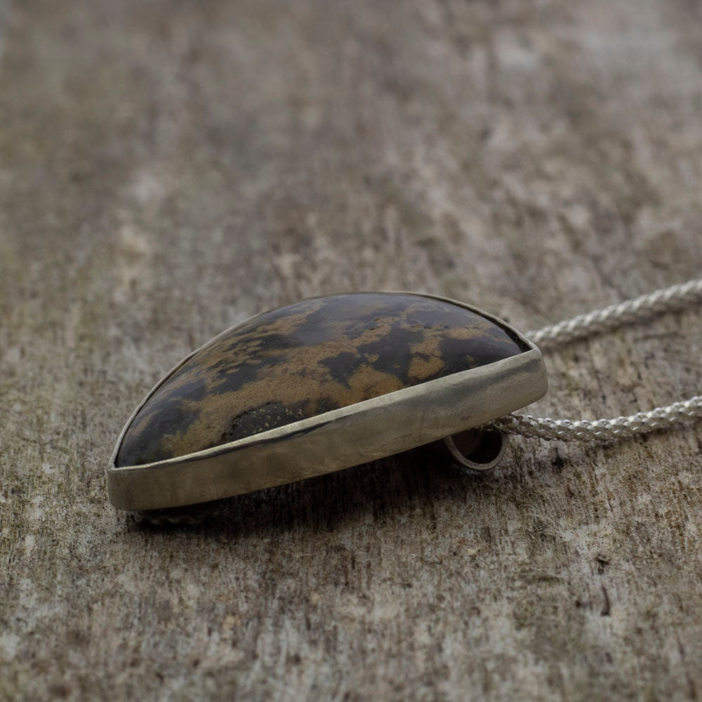 Sterling silver pendant with graveyard point plume agate on 20 inch chain