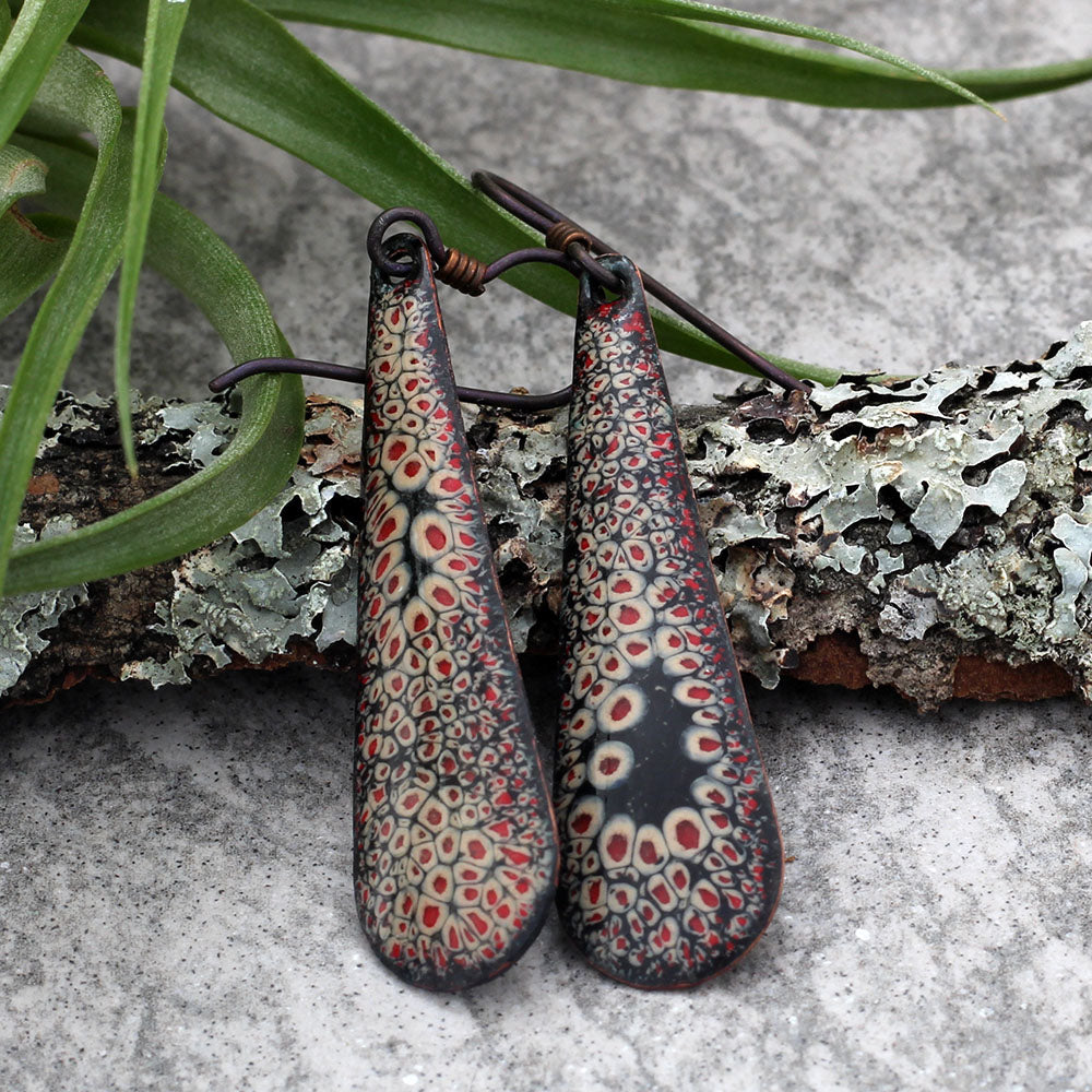 Cream/Black/Red Teardrop Enamel Earrings