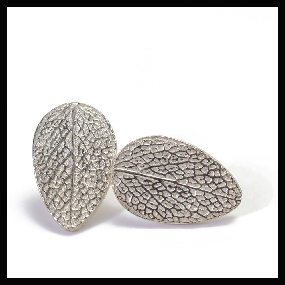 Sage Leaf Print Silver Earrings