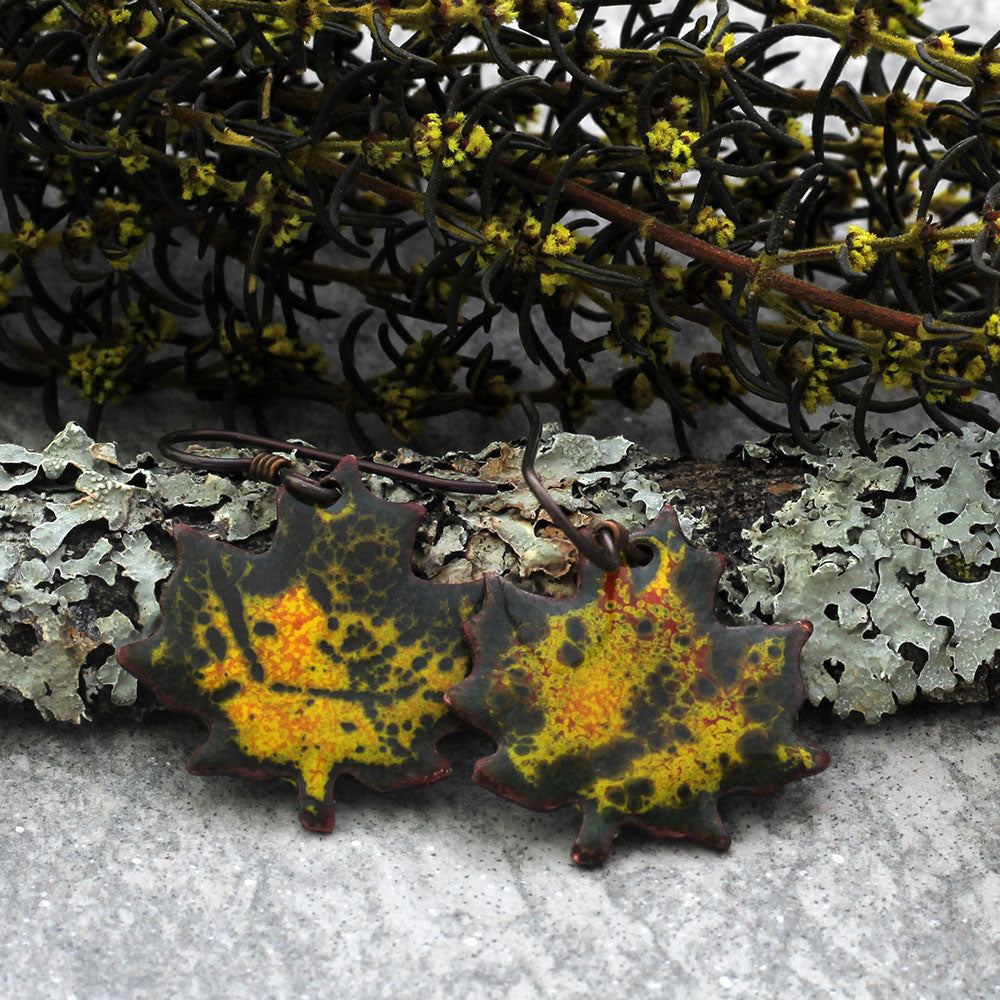 Yellow and Black Maple Leaf Earrings