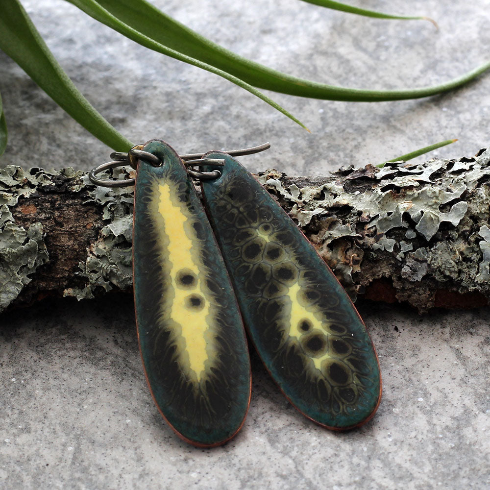 Black and Yellow Teardrop Enamel Earrings