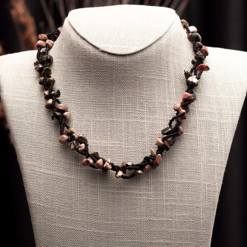 rhodonite three strand necklace