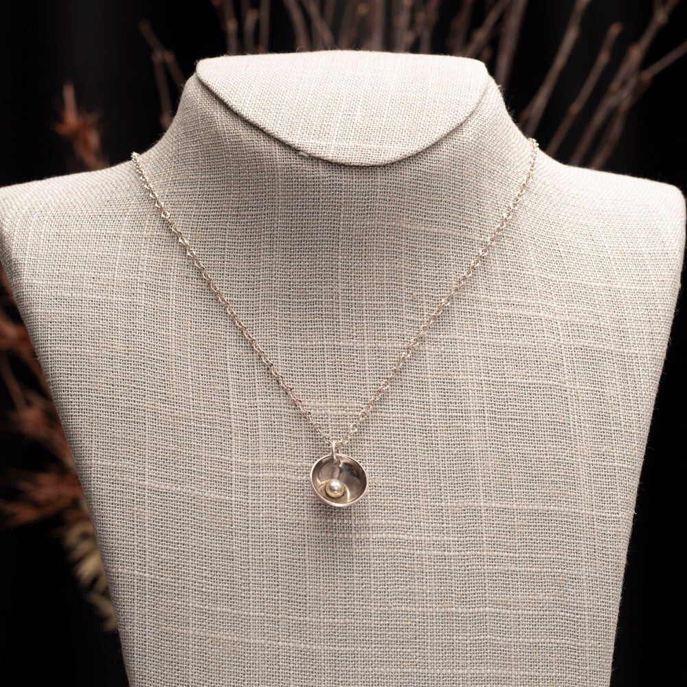 sterling silver bowl necklace with fine silver ball