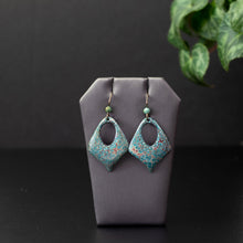  blue and cream beaded leaf earrings
