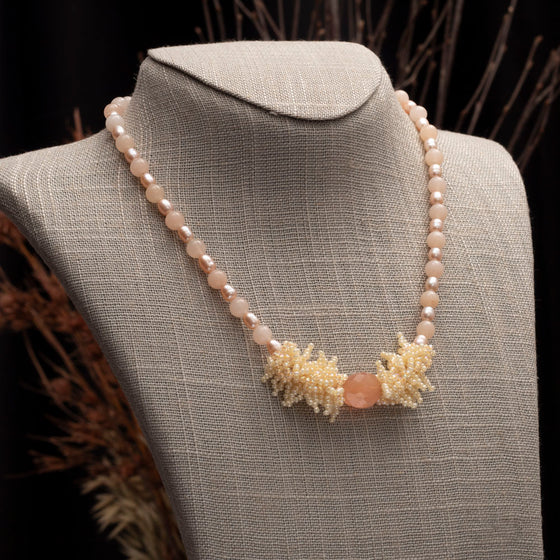 peach moonstone and pearl necklace