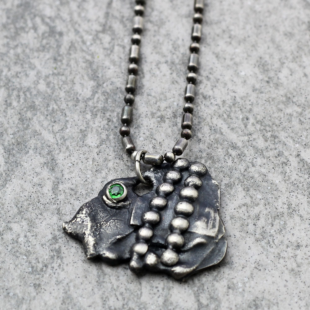 sterling silver abstract necklace with green stone