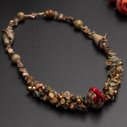 lampwork lobster, pearls, jasper necklace