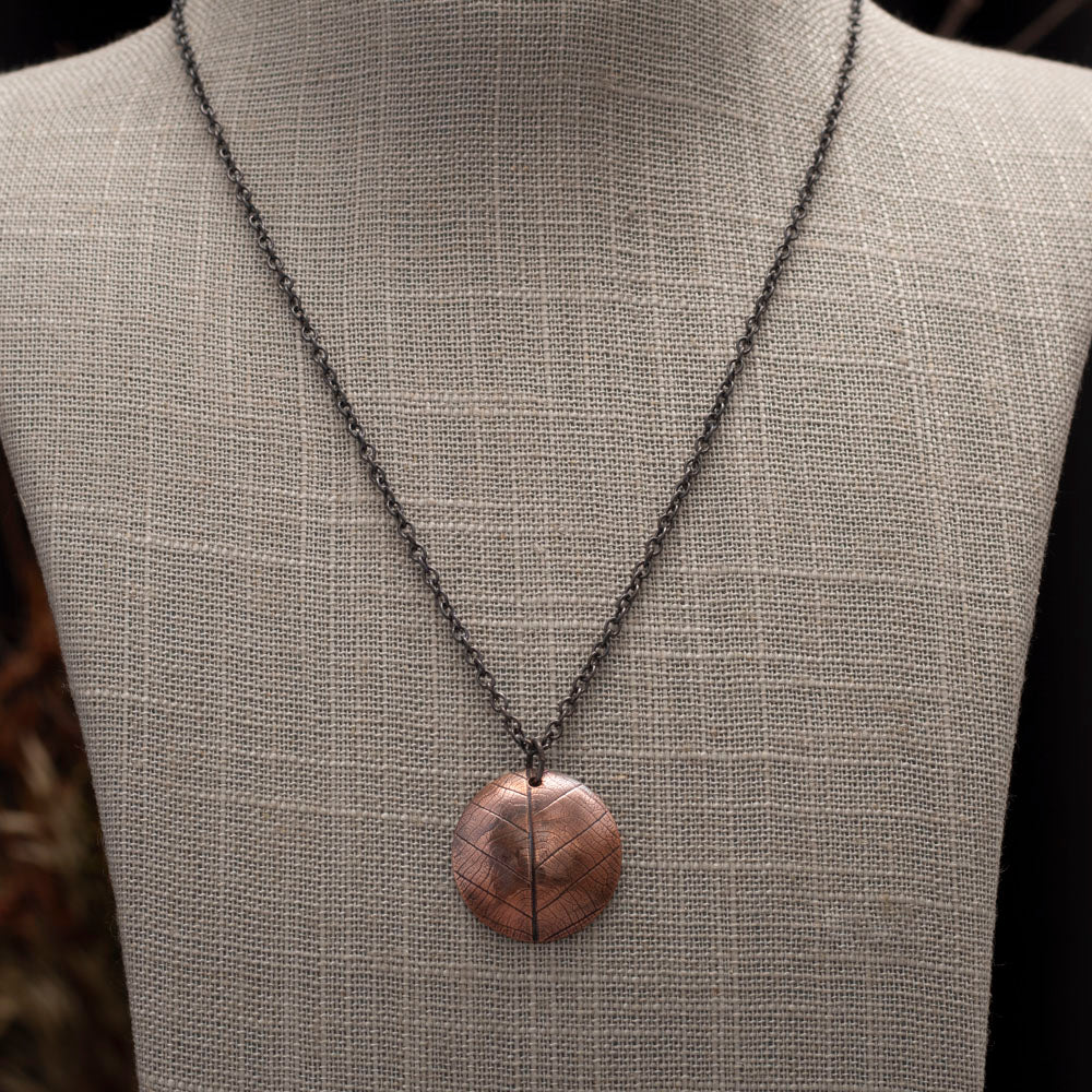 copper leaf print necklace