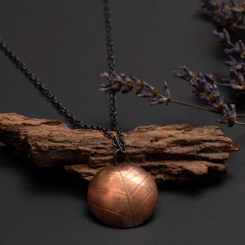 Copper Leaf Print Necklace