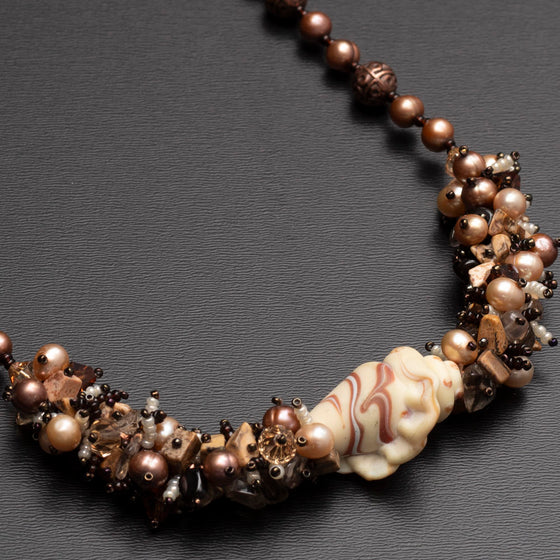 evening shell necklace with lampwork and pearls