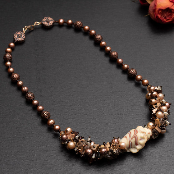 evening shell necklace with lampwork and pearls
