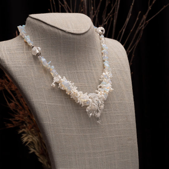 lampwork, pearl, opalite and silver bridal necklace