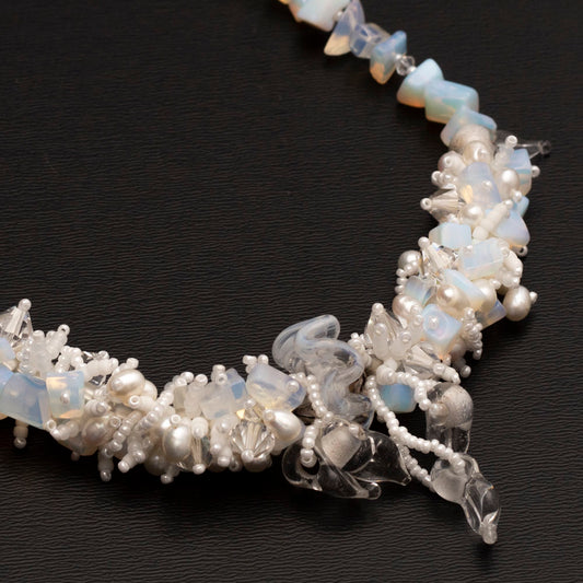 lampwork, pearl, opalite and silver bridal necklace